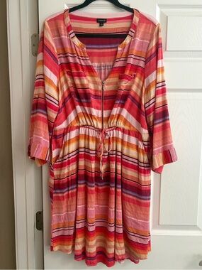 Torrid shirt dress stripes pockets roll tab sleeves beach coastal cruise boho 3X